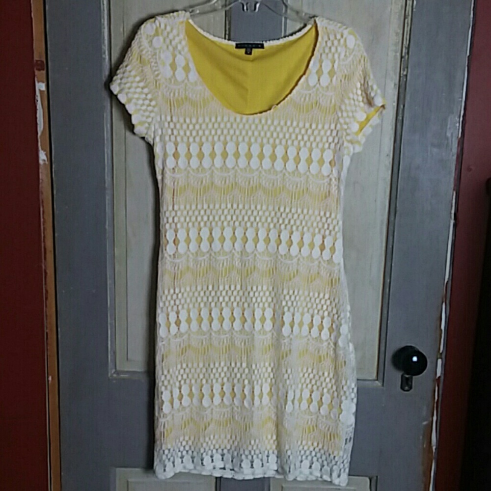 Tiana B Yellow Dress With Lace Overlay